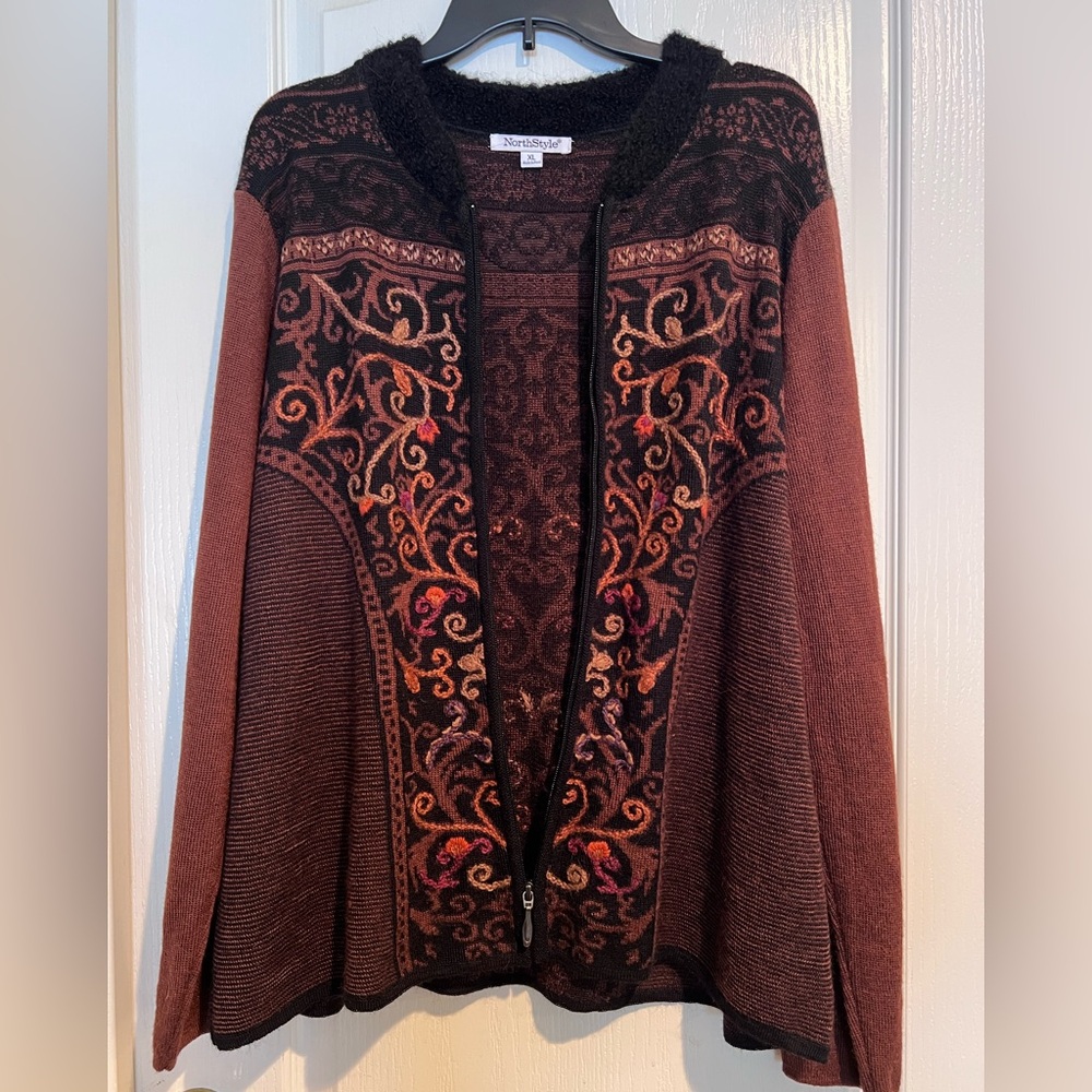 NorthStyle Cardigan Alpaca Blend Brown and Black Zip-Up XL Made in Peru - Picture 3 of 4